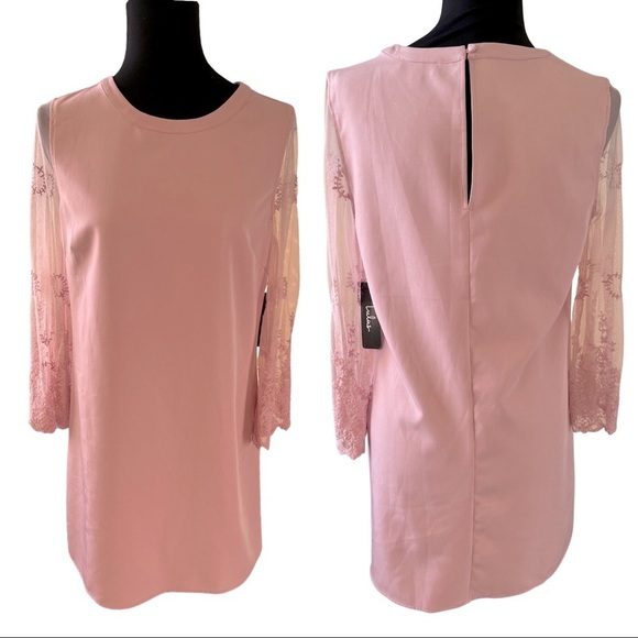 Lulu’s Blush Pink Dress with Lace Sleeves - Picture 4 of 10